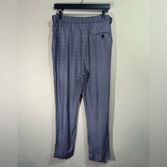 3.1 Phillip Lim Women's Navy Grid Printed Taper Leg Pull On Pants Size 10 Pocket - Picture 2 of 10